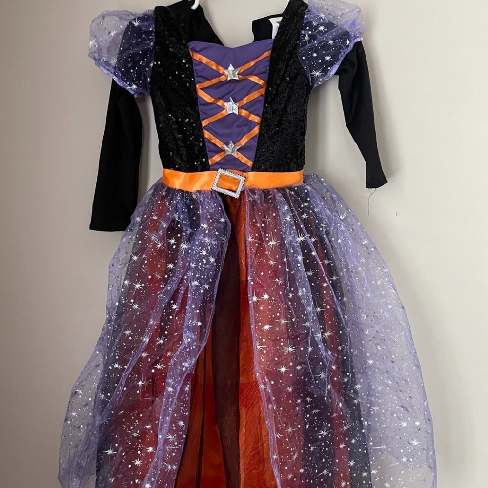 Girls Witch Costume Dress – Purple & Orange Starry Tulle